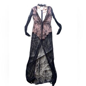 Akira Size M Maxi Lace Dress Rumi Gown Plunge #4000